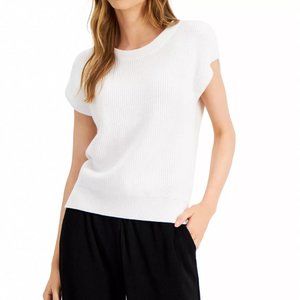 Alfani Bright White Cap-Sleeve Knit Top Size Medium NWT